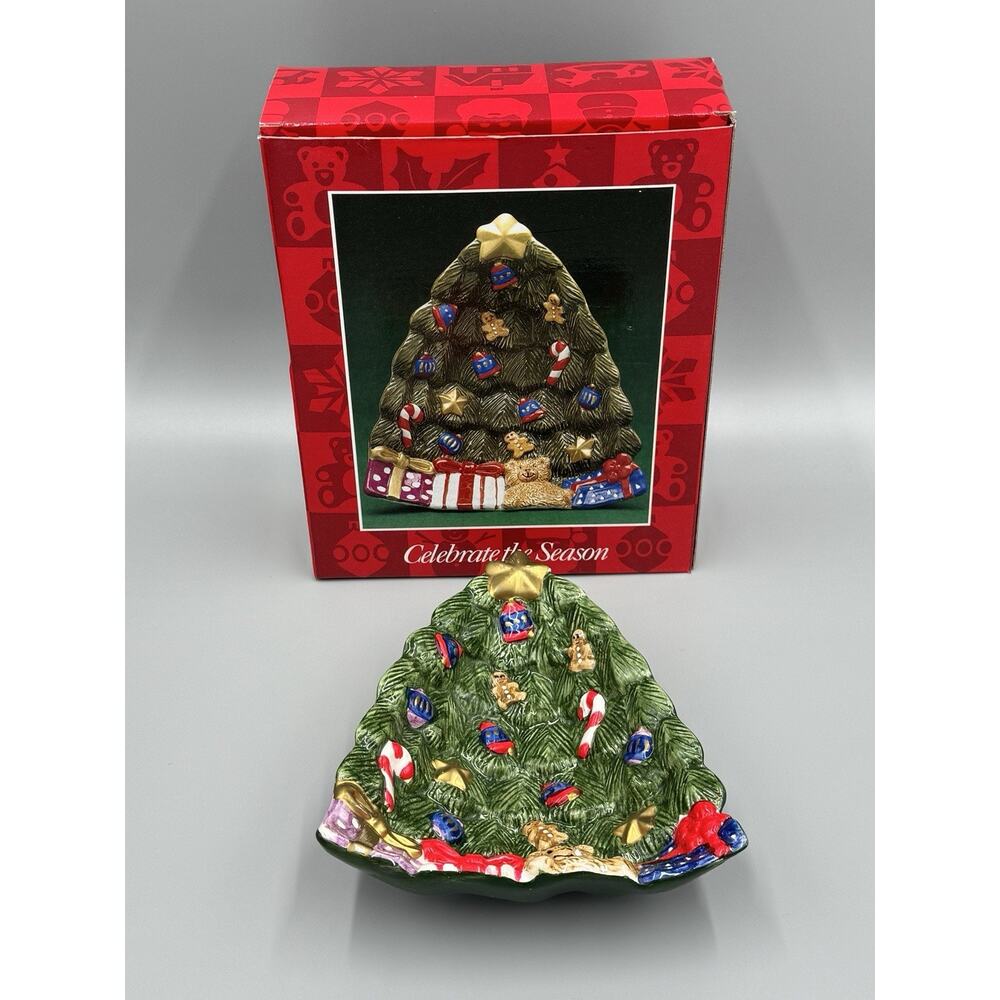 Vintage Celebrate The Season Christmas Tree Ceramic‎ Candy Dish